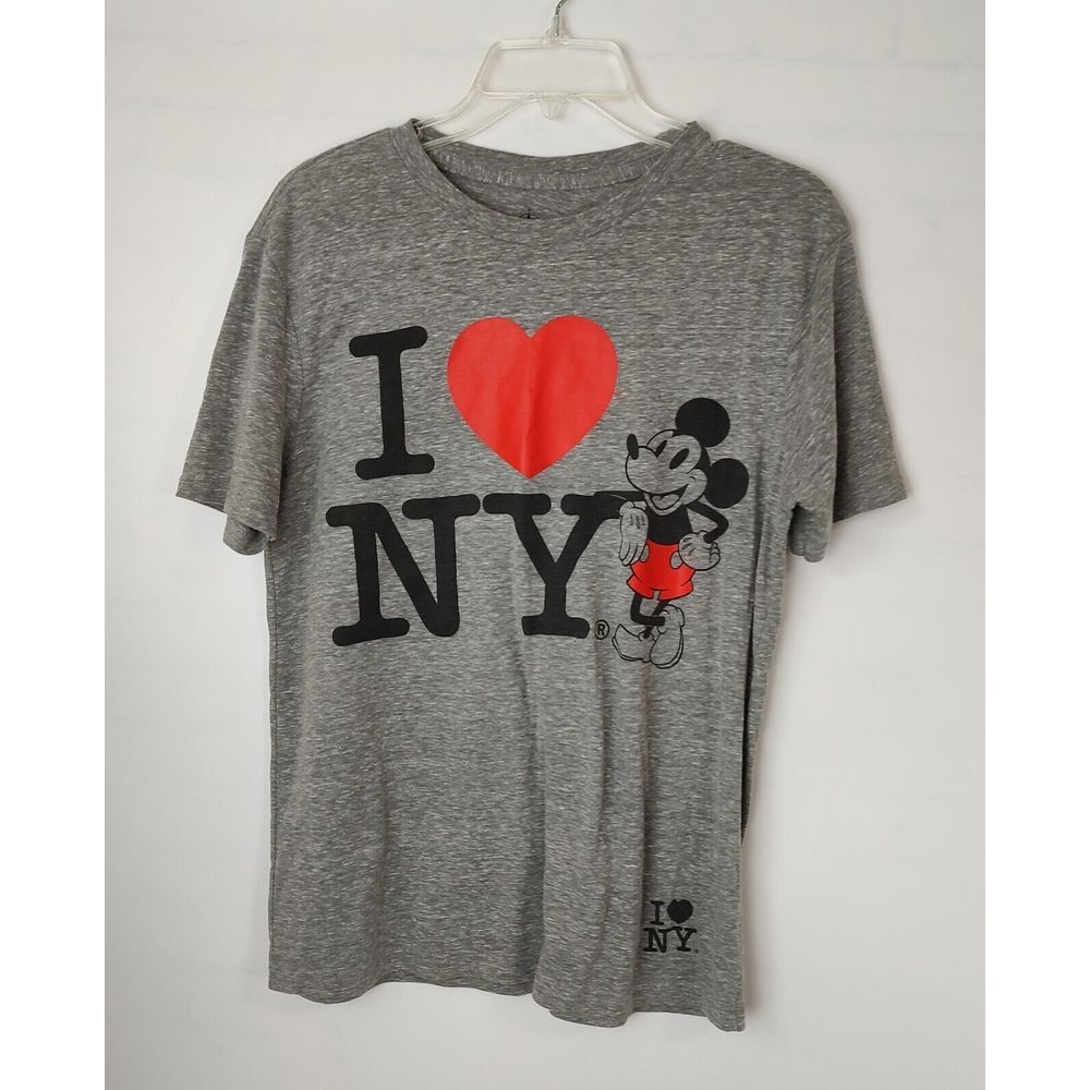Disney Mickey Mouse I Love NY Gray Heathered Graphic T-Shirt Mens Small NYC